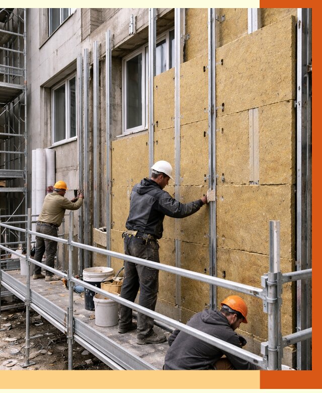 Утепление вентилируемого фасада в Мелеузе от 5728 руб/м2 — монтаж и утепление вентфасад | ТепломастерМлз