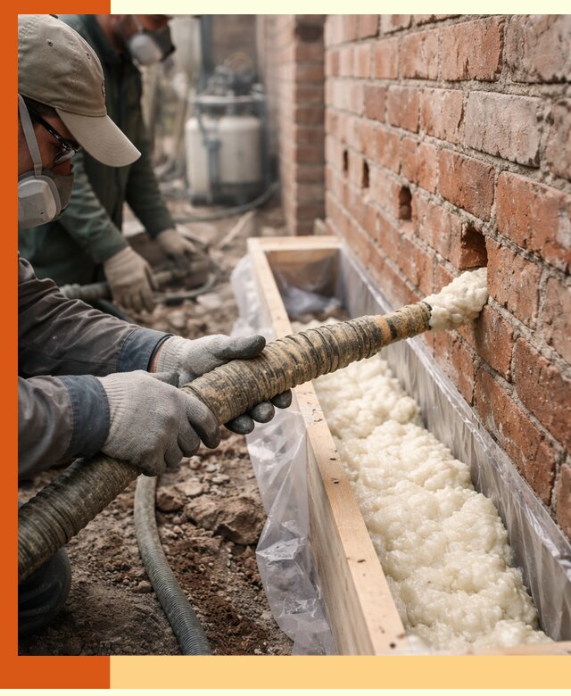 Заливка ППУ в пустоты кирпичной стены в Мелеузе